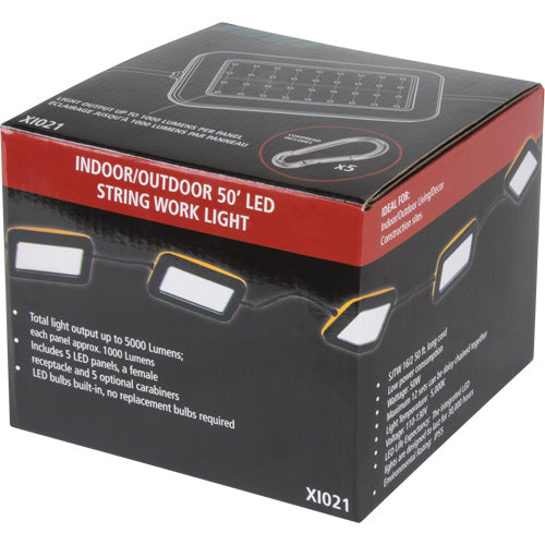 LED Work Light Chain, 5 Lights, 50' Long, Plastic Housing - XI021