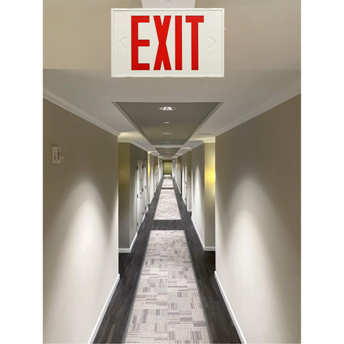 Exit Sign, LED, Battery Operated/Hardwired, 12-1/5" L x 7-1/2" W, English - XI788